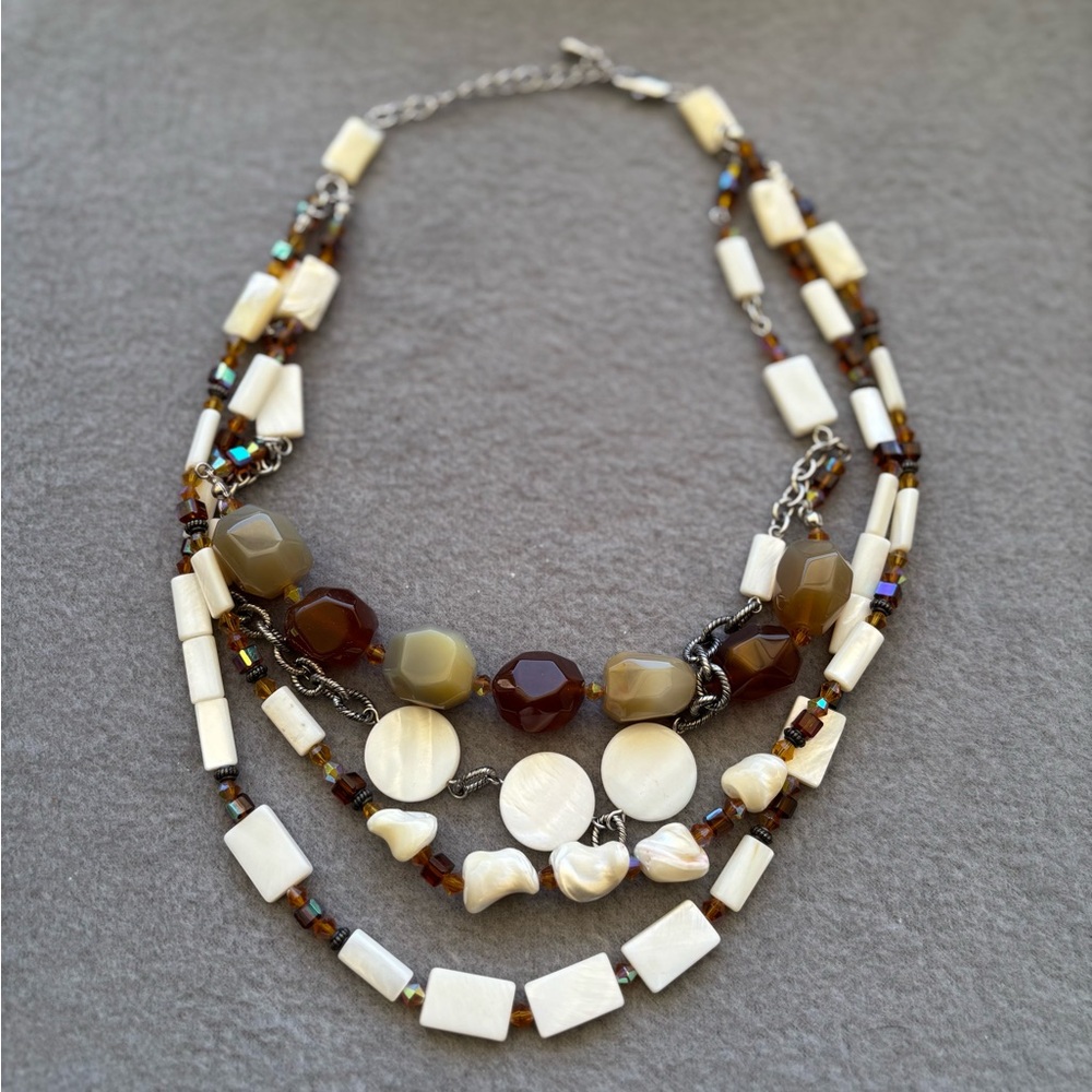 Park Lane Cream and Brown Multi-Strand Statement Necklace